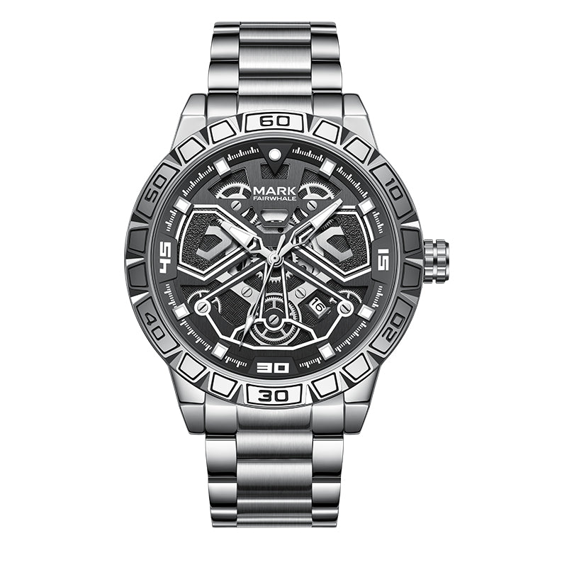 Mark FW - Men's Luxury Stainless Steel Quartz Watch With Date And Luminous Hands With Markers.