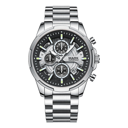MARK FW - Bold & Luxurious Stainless Steel Chronograph 3ATM Quartz Watch For Men's