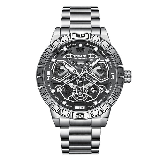 Mark FW -  Men's Luxury Stainless Steel Quartz Watch With Date And Luminous Hands With Markers.