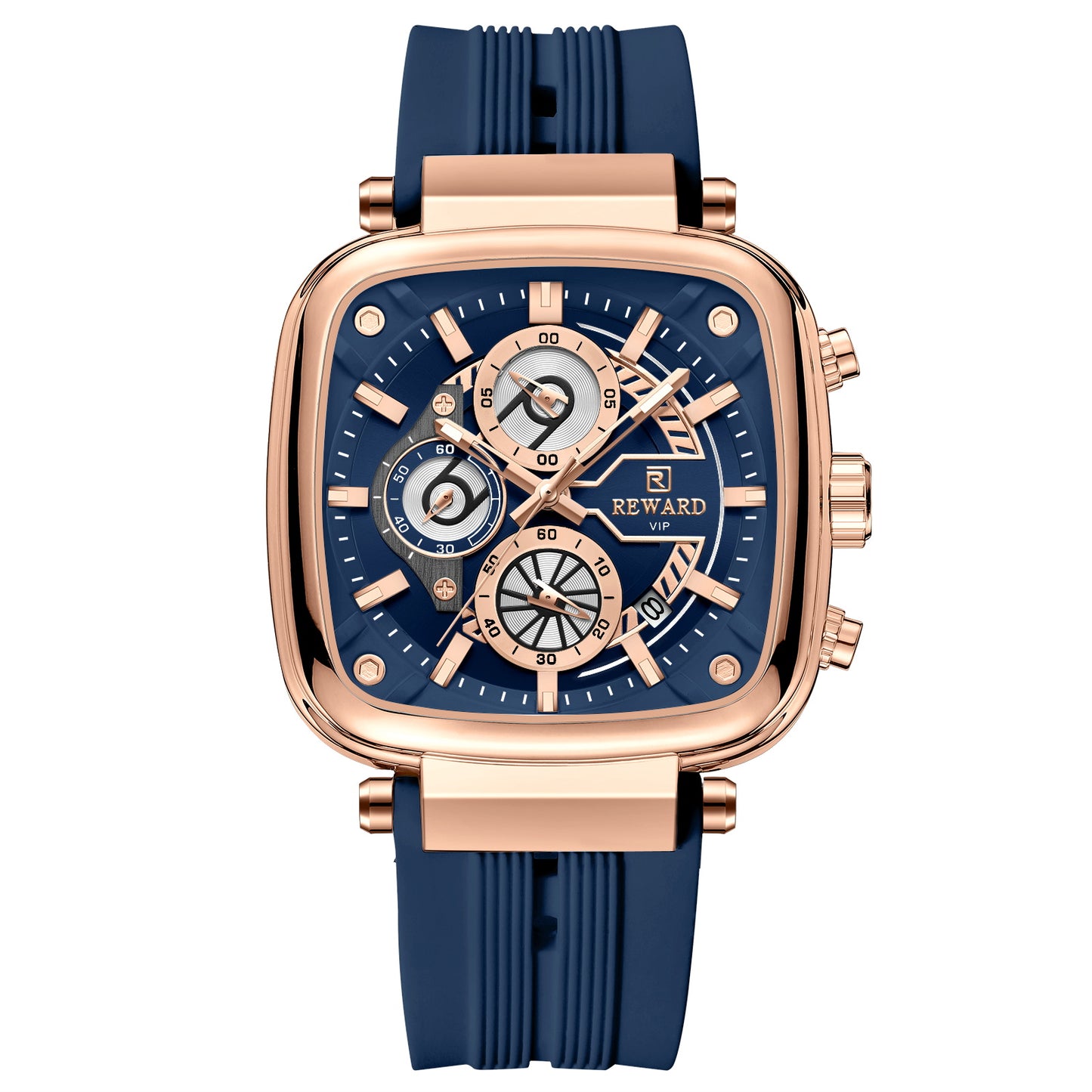 Reward VIP - A Luxury Chronograph 3ATM Sport Watch for Men - Blue Dial with Rose Gold Finish